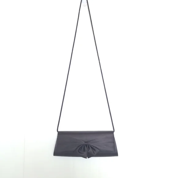 Vintage Le Château Black Satin Evening Clutch Bag w Bow | Formal Prom Wedding - Picture 12 of 16